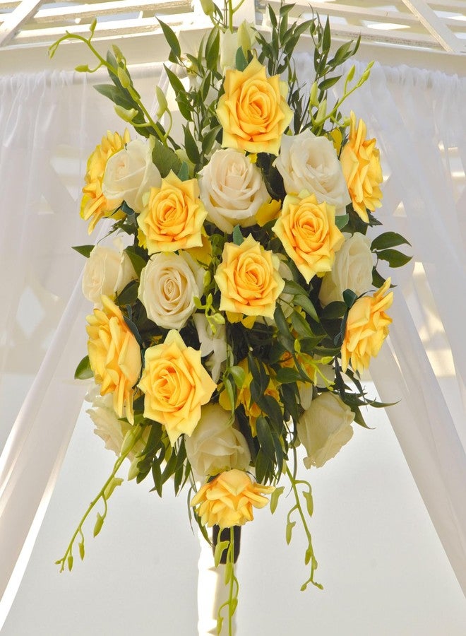 GREENTIME 12 Pack Yellow Fake Roses Artificial Flowers with Stems Silk Flower Bouquet for Home Table Centerpiece Wedding Bridal Decor Baby Shower Engagement Party Decorations - Image 5