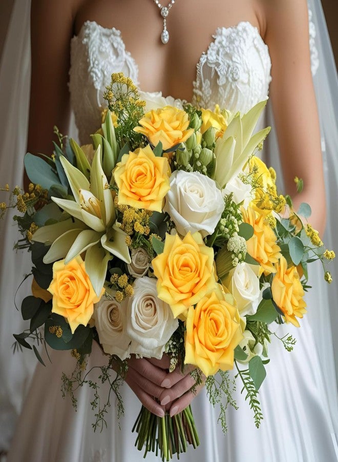 GREENTIME 12 Pack Yellow Fake Roses Artificial Flowers with Stems Silk Flower Bouquet for Home Table Centerpiece Wedding Bridal Decor Baby Shower Engagement Party Decorations - Image 3