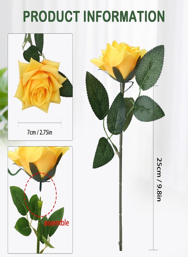 GREENTIME 12 Pack Yellow Fake Roses Artificial Flowers with Stems Silk Flower Bouquet for Home Table Centerpiece Wedding Bridal Decor Baby Shower Engagement Party Decorations - Image 2