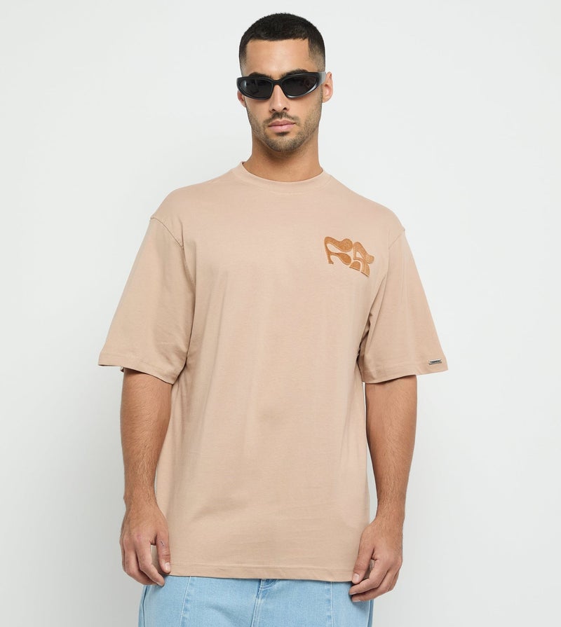 إف5 تيشيرت رجالي كبير الحجم بشعار  - بني فاتح - Image 2