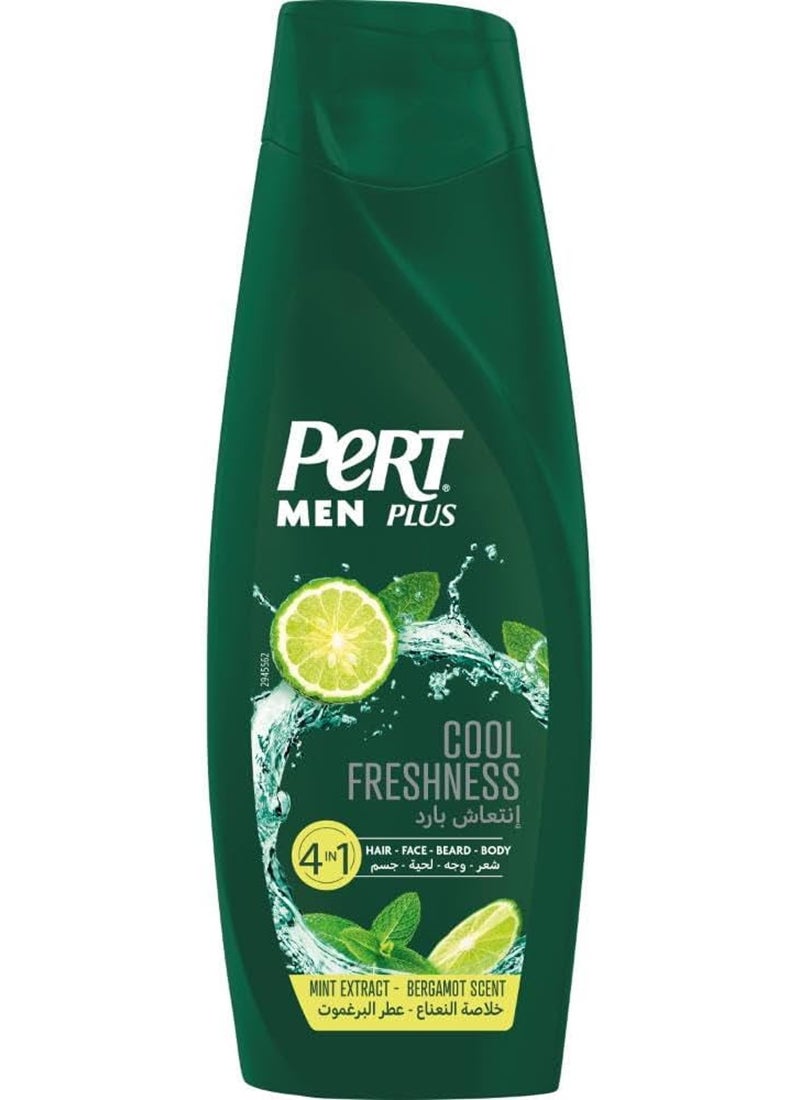 PERT PLUS Men Cool Fresh Shampoo With Mint Extract Bergamot Scent 4In1 For Hair Face Beard And Body