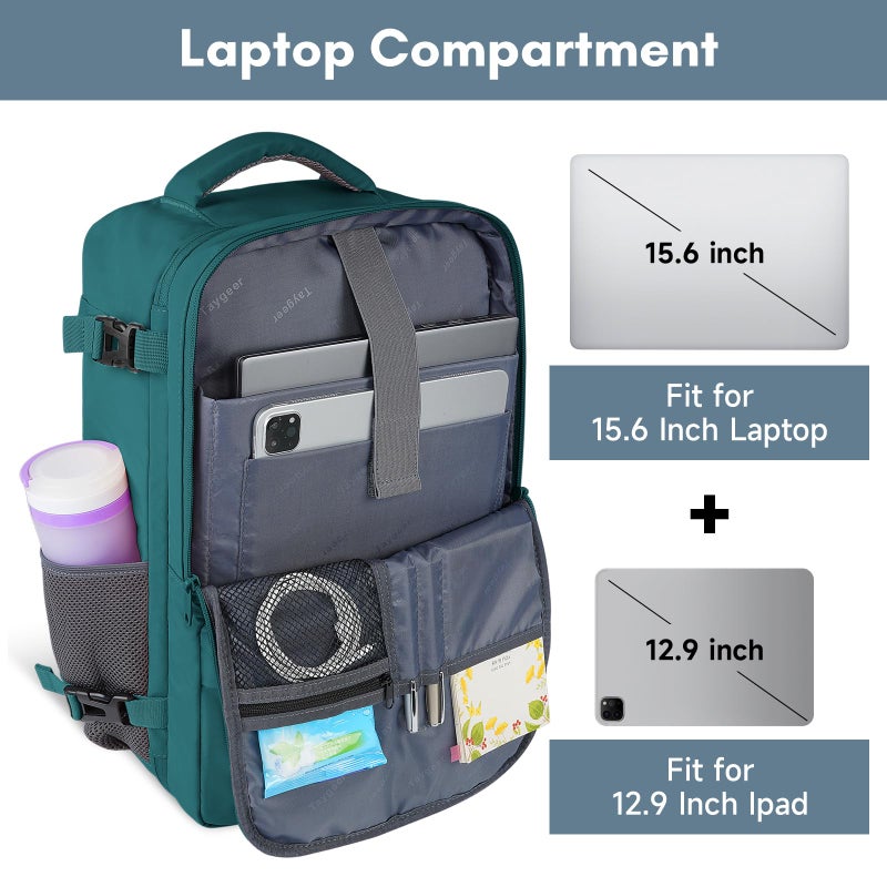 Taygeer Carry on Backpack for Men Women, Luggage Laptop Backpack for Airplane Travel with USB Charging Port, 35L Water Resistant Gym Weekender Bag for College Gift, Peacock Blue - Image 5