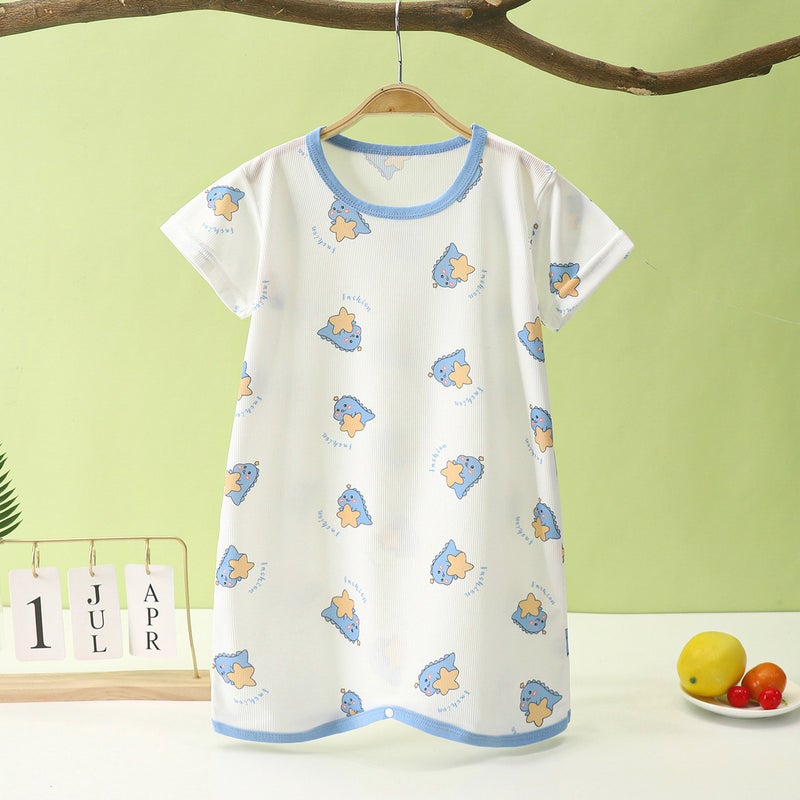 Summer Childrens Pajamas Sleepsuit Babys Kick-proof Nightgown Boys and Girls Ice Silk Thin Jumpsuit Home Clothes Bubble Dragon [Nightgown]] 