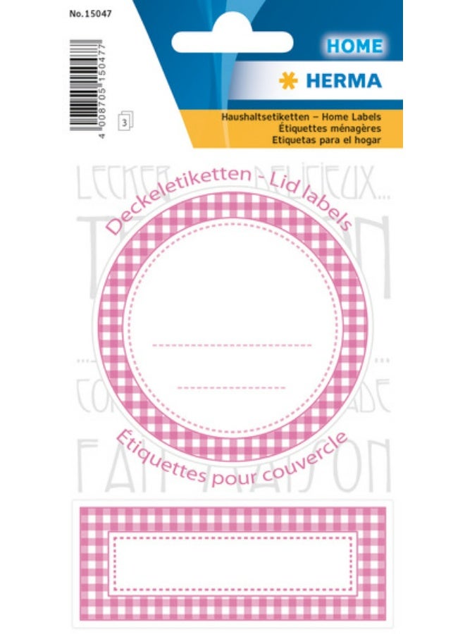 Herma Round and Rectangular Kitchen Jar Labels in Pink Checkered Pattern (HERMA 15047) - Homemade Jam, Spice, and Preserved Food Jar Decoration and Classification Kit - Image 1
