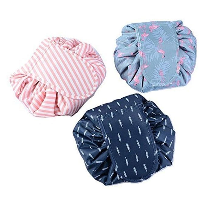 Nirvik Women's Waterproof Travel Cosmetic Bag | Multifunction Portable Makeup & Toiletry Organizer with Drawstrings | Lazy Travel Storage Bag | Dark Blue Leaf - Image 5