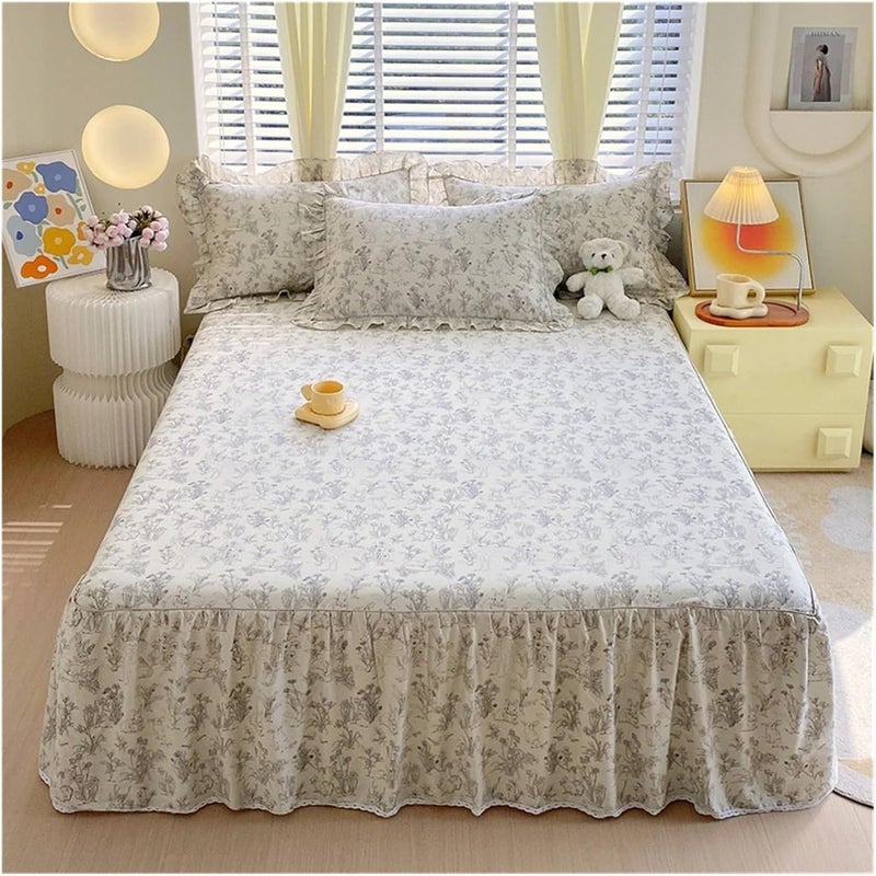 1PC Cotton Bed Skirt Queen/King Size Floral Printed Sheet with Ruffles Full for Single(Color 13,180x200x45cm 1pc)
