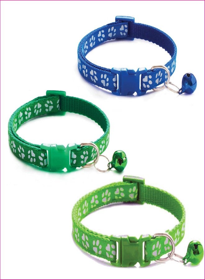 Litvibes Cat Collars Set Of 3 With Bell,Kitten & Small Soft Adjustable Collar Safe,Solid & Protection Breakaway For Cats & Puppies,Cute Kitty Neckband With Paw Print-(Light Green,Dark Blue,Dark Green) - Image 1