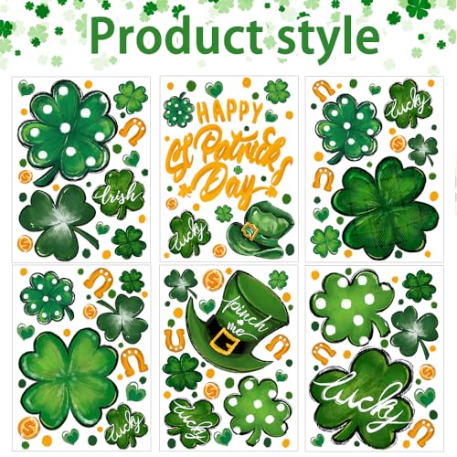 YUJUN 6 Sheets St. Patrick's Day Window Clings, Extra Large Good Luck Shamrock Window Decals Stickers for St. Patrick's Day Glass Home Decor and Spring Decoration - Image 2