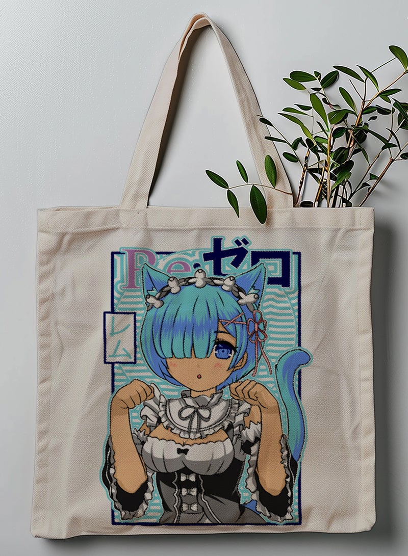 LOWHA Polyester Tote Bag with Shoulder Straps and Cute Rem With Cat Ears Anime Pattern - Image 1