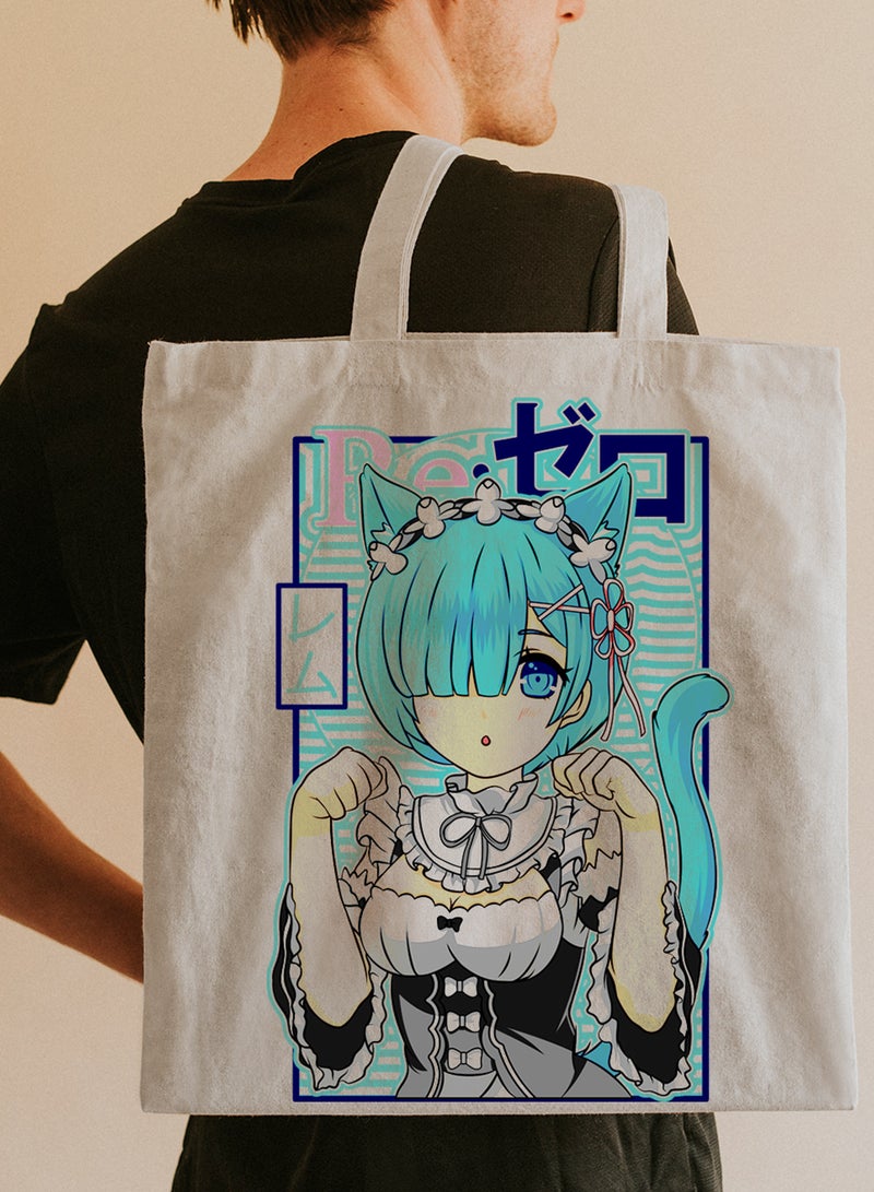 LOWHA Polyester Tote Bag with Shoulder Straps and Cute Rem With Cat Ears Anime Pattern - Image 2