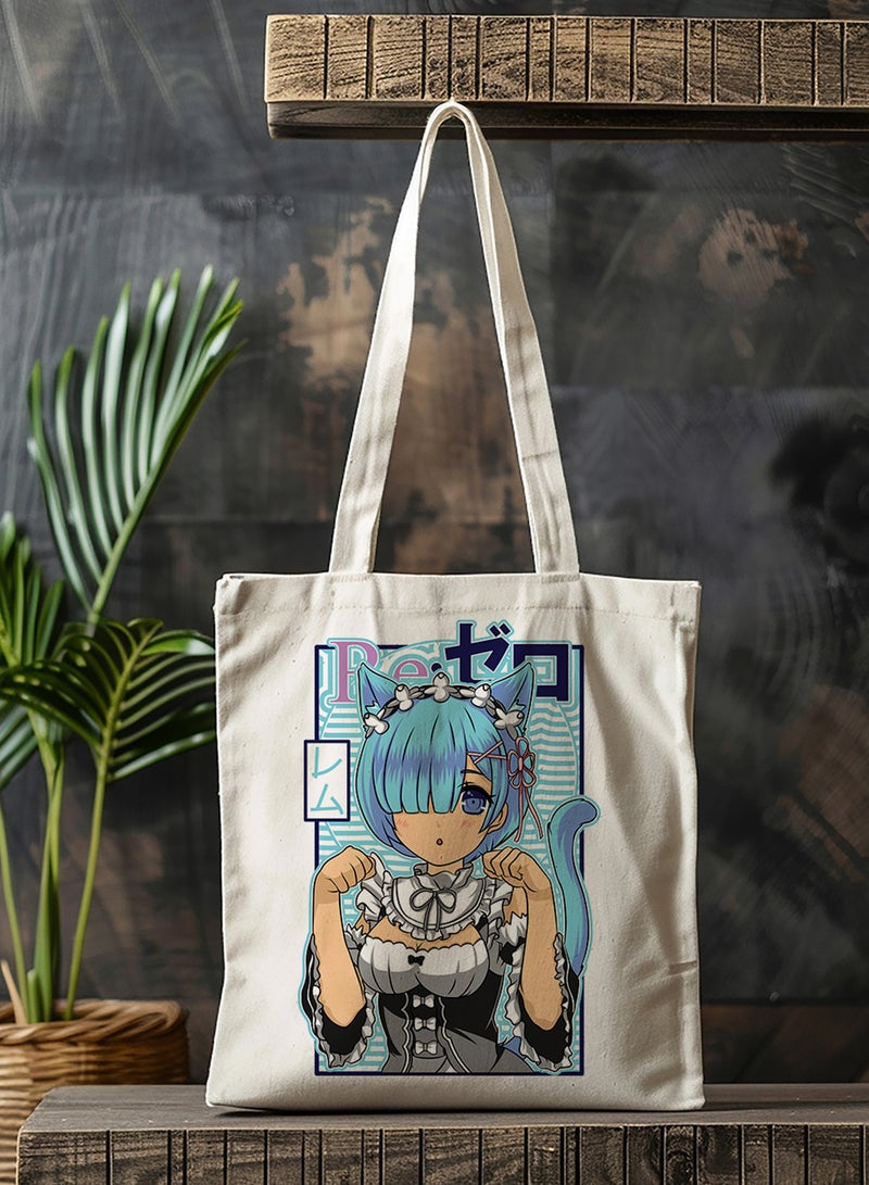 LOWHA Polyester Tote Bag with Shoulder Straps and Cute Rem With Cat Ears Anime Pattern - Image 3