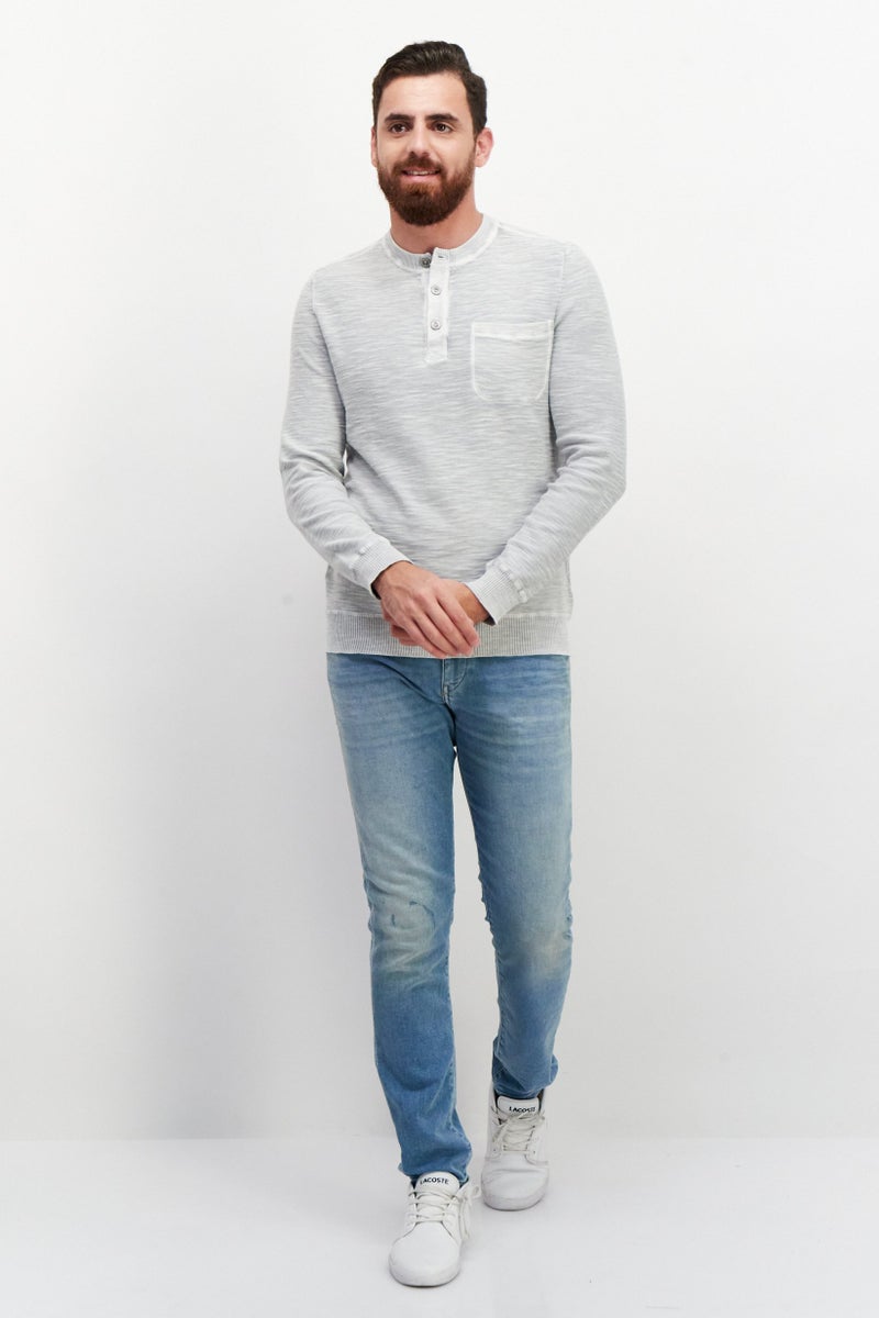 TRUE GRIT Men Crew Neck Long Sleeve Knitted Sweatshirt, Grey - Image 2