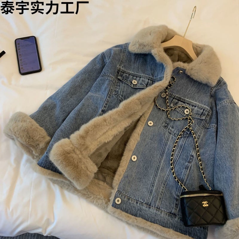 Girls' Lamb Wool Denim Coat Fleece-Lined Thickened Furry Casual Loose Pike Dress - Image 2