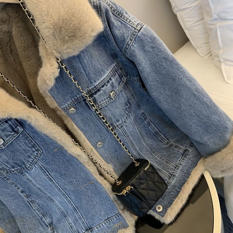 Girls' Lamb Wool Denim Coat Fleece-Lined Thickened Furry Casual Loose Pike Dress - Image 3