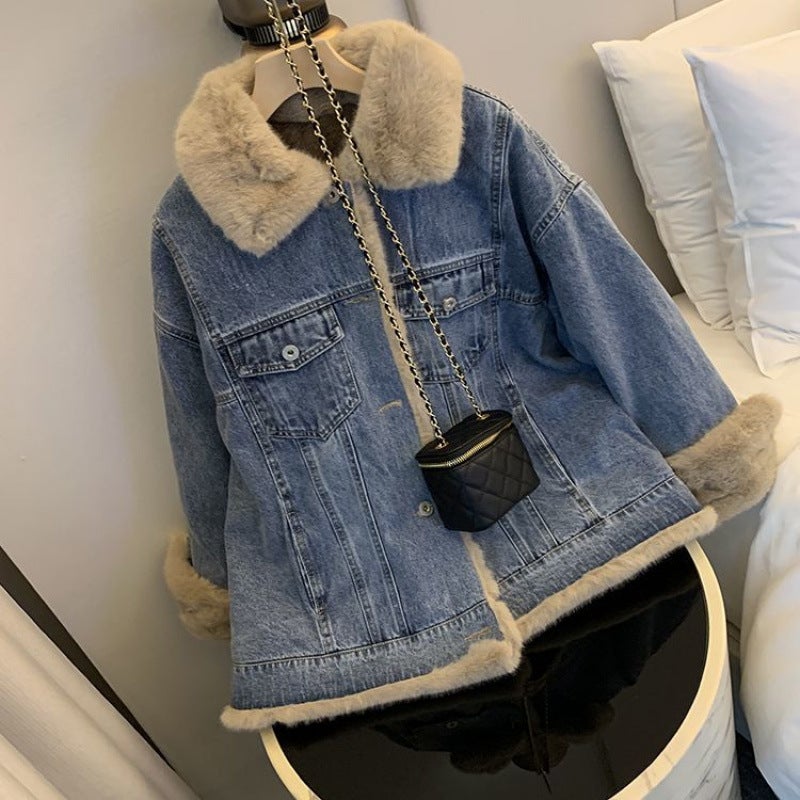 Girls' Lamb Wool Denim Coat Fleece-Lined Thickened Furry Casual Loose Pike Dress - Image 4