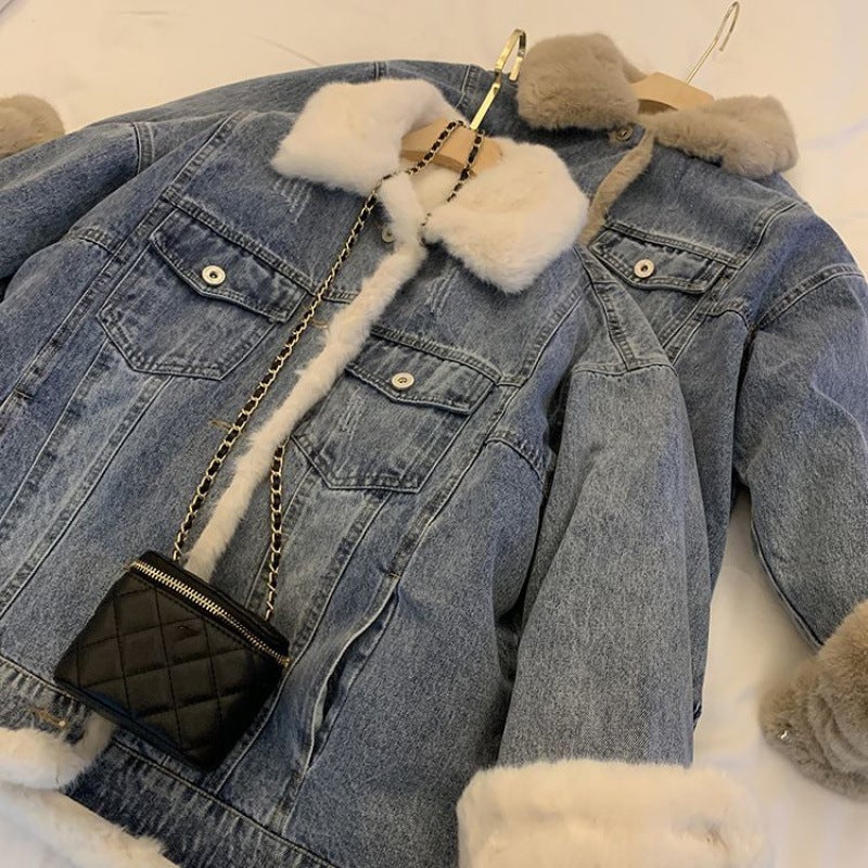 Girls' Lamb Wool Denim Coat Fleece-Lined Thickened Furry Casual Loose Pike Dress - Image 5