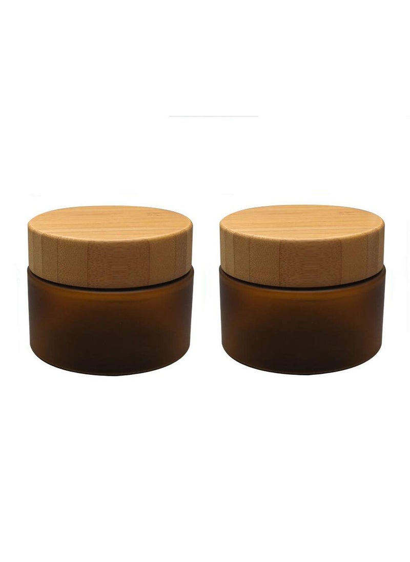 ericotry 2Pcs 150ml/5oz PET Amber Plastic Cosmetic Container Case with Natural Bamboo Cap Cream Lotion Box Ointments Bottle Food Bottle Makeup Pot Jar 
