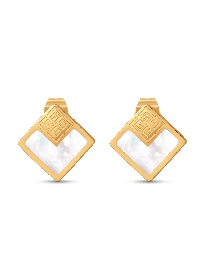 Guy Laroche  Lea Gold-Plated Earrings with Four Logo Motifs & Mother of Pearl for Women | Best Price UAE