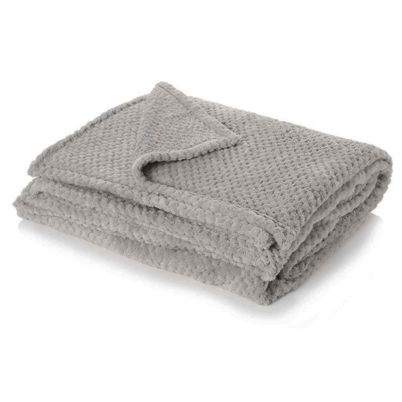 Dreamscene Grey Throw for Sofa Soft Cosy Warm Honeycomb Waffle Mink Fleece Throw Blanket for Bed Faux Fur Travel Blanket Fluffy Single Bed Throws 125 x 150cm
