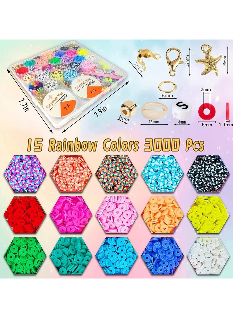 Clay Beads for Jewelry Making Kit, Charm Bracelet Making Kit for Girls 8-12, Polymer Heishi Beads for Crafts, Preppy, Gifts (+3000) - Image 2