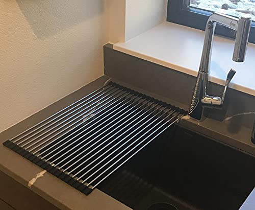 Ahyuan Roll up Dish Drying Rack Over The Sink Kitchen Roll up Sink Drying Rack Portable Dish Drainer Foldable Dish Drying Rack (Black, 20.5''X14'') - Image 3