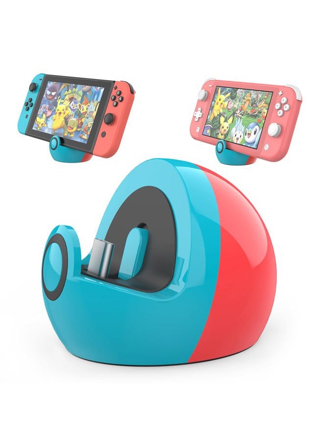 HEIYING Switch Charging Dock for Nintendo Switch/Lite/OLED,Portable Carrying Charging Station with Classic Colors Neon Blue & Neon Red - Image 1