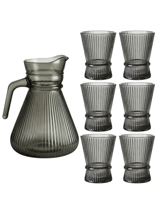 Fine Productions 7 Piece Water Jug and Cup Set 3000ml Jug and 300 ml Glasses x 6 Pcs Without Lid, Premium Black Finish Pouring Spout, for Iced Tea, Juice, Milk, Coffee, Lemonade, Hot and Cold Black - Image 1