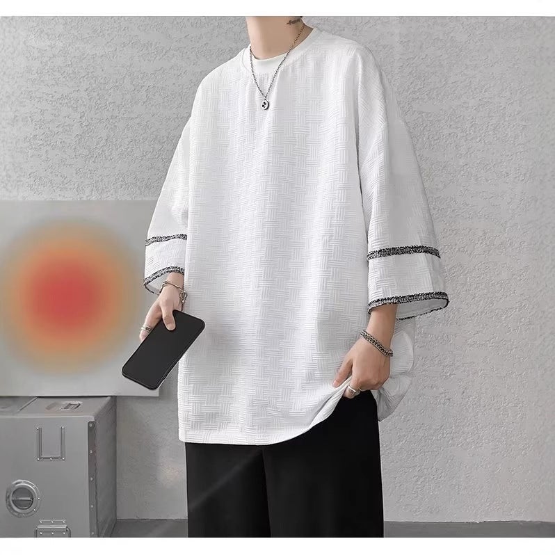 High-end American-style Seven-point Sleeve T-shirt Men's Design Sense Niche Trendy Brand Ins Summer Ice Silk Buff Handsome Short-sleeved T-shirt - Image 3
