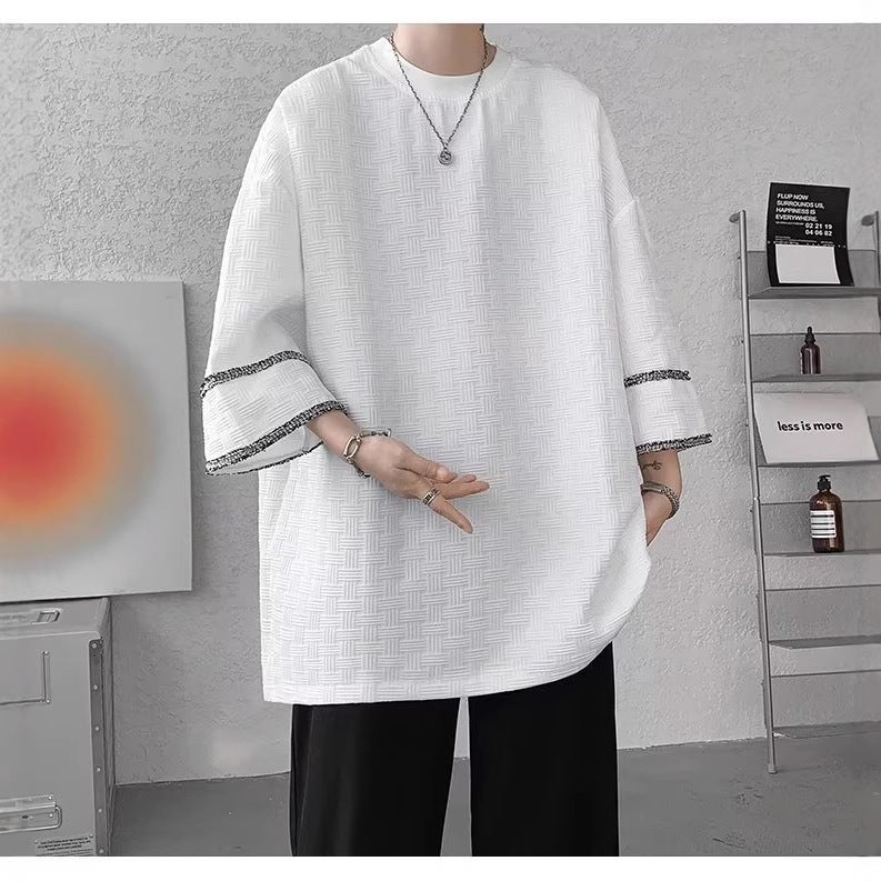 High-end American-style Seven-point Sleeve T-shirt Men's Design Sense Niche Trendy Brand Ins Summer Ice Silk Buff Handsome Short-sleeved T-shirt - Image 4