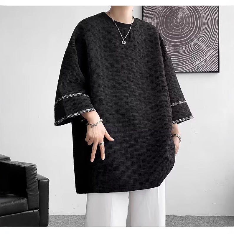 High-end American-style Seven-point Sleeve T-shirt Men's Design Sense Niche Trendy Brand Ins Summer Ice Silk Buff Handsome Short-sleeved T-shirt - Image 2