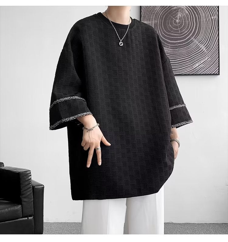 High-end American-style Seven-point Sleeve T-shirt Men's Design Sense Niche Trendy Brand Ins Summer Ice Silk Buff Handsome Short-sleeved T-shirt - Image 1