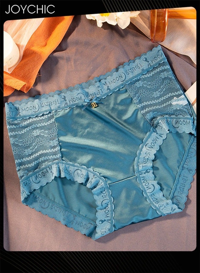 NIBEMINENT Set of 3 Ladies Lace Design Ice Silk Underwear Hygroscopic Breathable Sweet Girls Panties High Stretch Women Underpants Medium Waist Grey+Blue+Black - Image 5