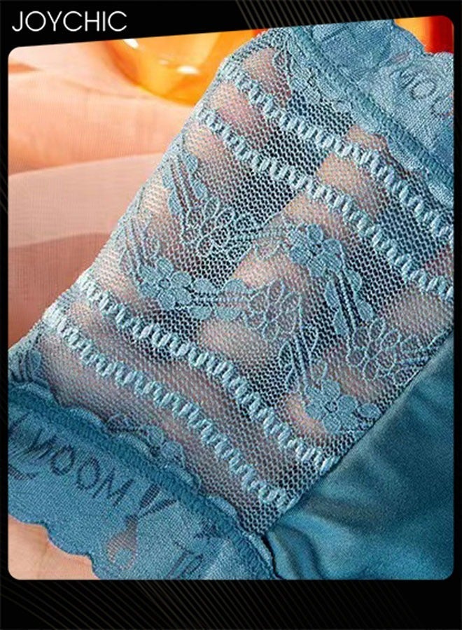 NIBEMINENT Set of 3 Ladies Lace Design Ice Silk Underwear Hygroscopic Breathable Sweet Girls Panties High Stretch Women Underpants Medium Waist Grey+Blue+Black - Image 2