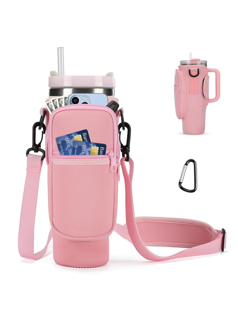 Water Bottle Carrier Bag for Stanley 40oz Tumbler with Phone Pocket  Water Bottle Holder Pouch with Adjustable Shoulder Strap and Carabiner Stanley Cup Accessories for Hiking Travelling Camping  - Image 1