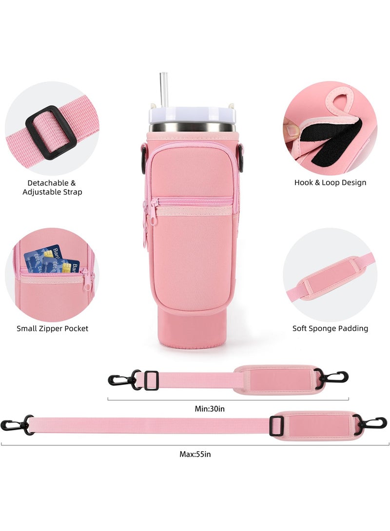 Water Bottle Carrier Bag for Stanley 40oz Tumbler with Phone Pocket  Water Bottle Holder Pouch with Adjustable Shoulder Strap and Carabiner Stanley Cup Accessories for Hiking Travelling Camping  - Image 3