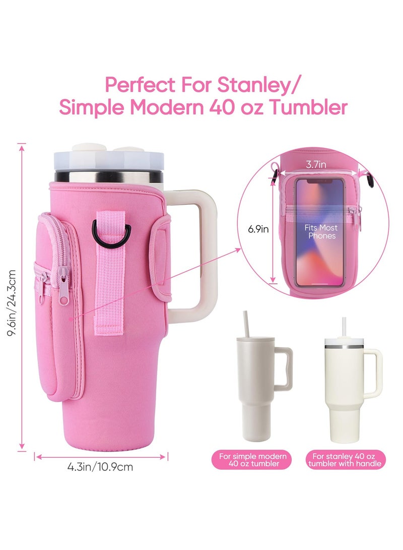 Water Bottle Carrier Bag for Stanley 40oz Tumbler with Phone Pocket  Water Bottle Holder Pouch with Adjustable Shoulder Strap and Carabiner Stanley Cup Accessories for Hiking Travelling Camping  - Image 2