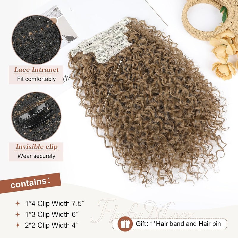 Flufymooz Clip in Hair Extensions, 4PC 100％ Pure Protein Silk Hair Extensions Long Soft Natural Hairpiece 20 Inch Curly Hair Extension for Women Deep Dirty Blonde - Image 4