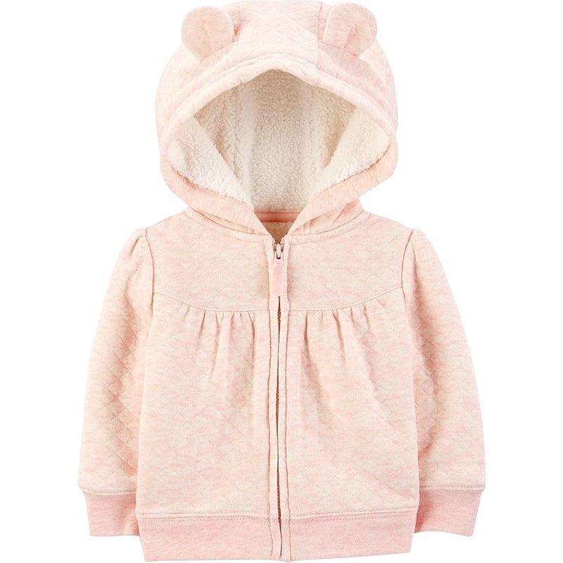 Simple Joys baby-girls Neutral Hooded Sweater Jacket With Sherpa Lining Fleece Jacket (pack of 1) - Image 1