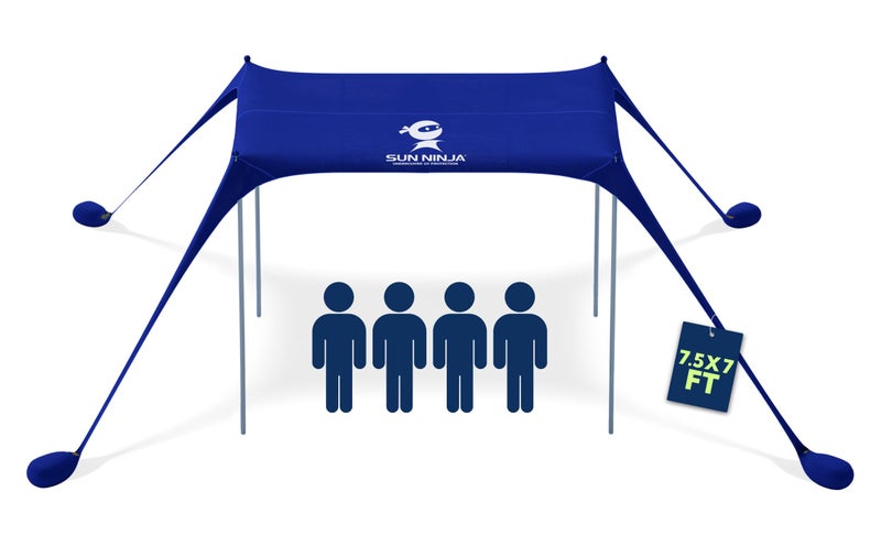 SUN NINJA Beach Tent Sun Shelter UPF50+ - Easy Pop Up Beach Canopy - Outdoor Shade for Camping Trips, Fishing, Backyard Fun Picnics - Sand Shovel, Ground Pegs & Stability Poles - Image 1