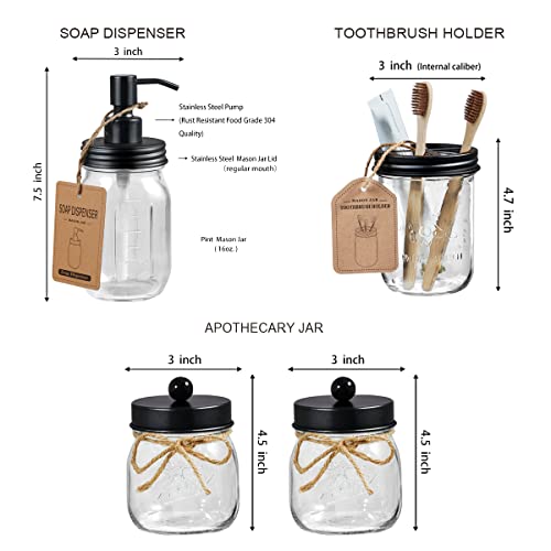 SheeChung 6Pcs Mason Jars Bathroom Accessories Set Complete - Toothbrush Holder, Lotion Soap Dispenser, 2 Mason Jars, Soap Dish, Toilet Paper Basket, Rustic Farmhouse Decor (Black, 6Pcs Bathroom Set) - Image 5