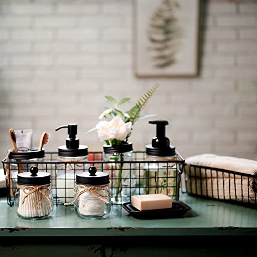 SheeChung 6Pcs Mason Jars Bathroom Accessories Set Complete - Toothbrush Holder, Lotion Soap Dispenser, 2 Mason Jars, Soap Dish, Toilet Paper Basket, Rustic Farmhouse Decor (Black, 6Pcs Bathroom Set) - Image 4