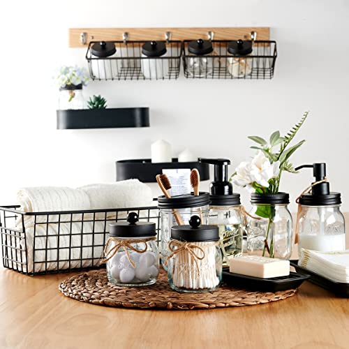 SheeChung 6Pcs Mason Jars Bathroom Accessories Set Complete - Toothbrush Holder, Lotion Soap Dispenser, 2 Mason Jars, Soap Dish, Toilet Paper Basket, Rustic Farmhouse Decor (Black, 6Pcs Bathroom Set) - Image 3