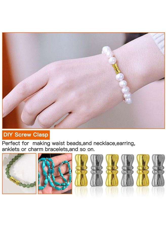 Oubaka 60Pcs Brass Screw Twist Clasps For Jewelry Making Barrel Screw Clasps Jewelry End Tip Caps Tube Fastener Cord End Caps For Diy Bead Necklace Bracelet Earring Jewelry Making Gold White K - Image 4