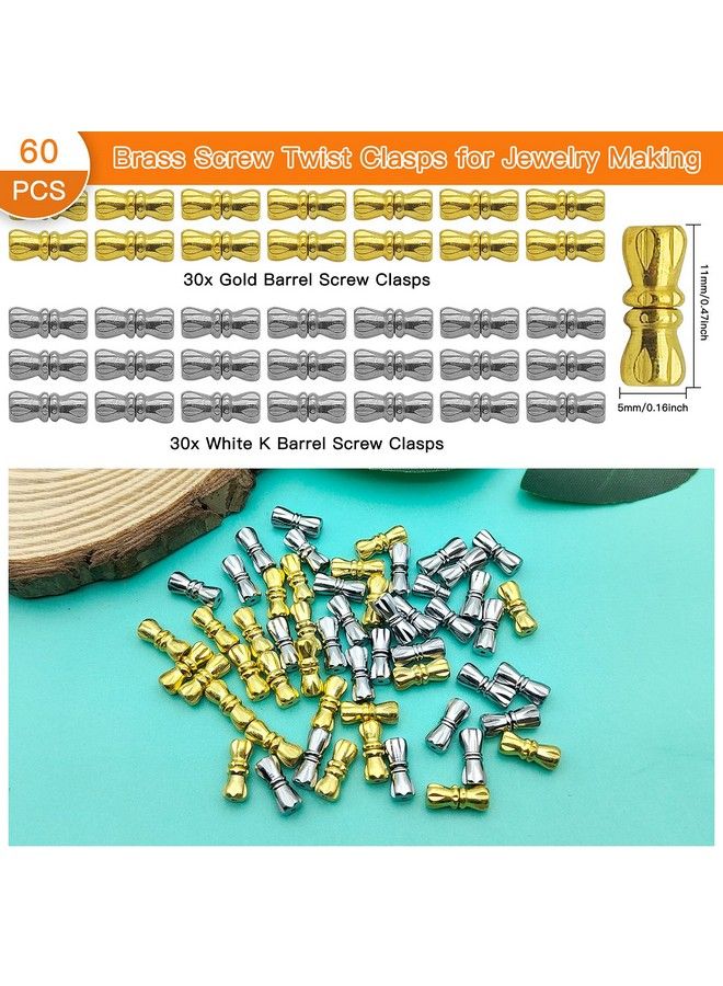 Oubaka 60Pcs Brass Screw Twist Clasps For Jewelry Making Barrel Screw Clasps Jewelry End Tip Caps Tube Fastener Cord End Caps For Diy Bead Necklace Bracelet Earring Jewelry Making Gold White K - Image 3