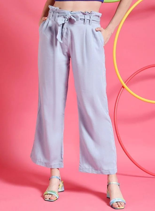 Women Flared Solid High Rise Denim Flared Pant