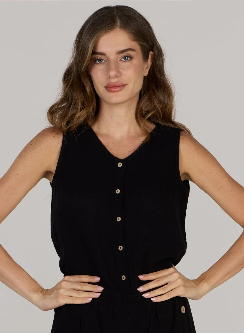 Just Nature  V-Neck Button-Front Sleeveless Top for Women | Best Price UAE
