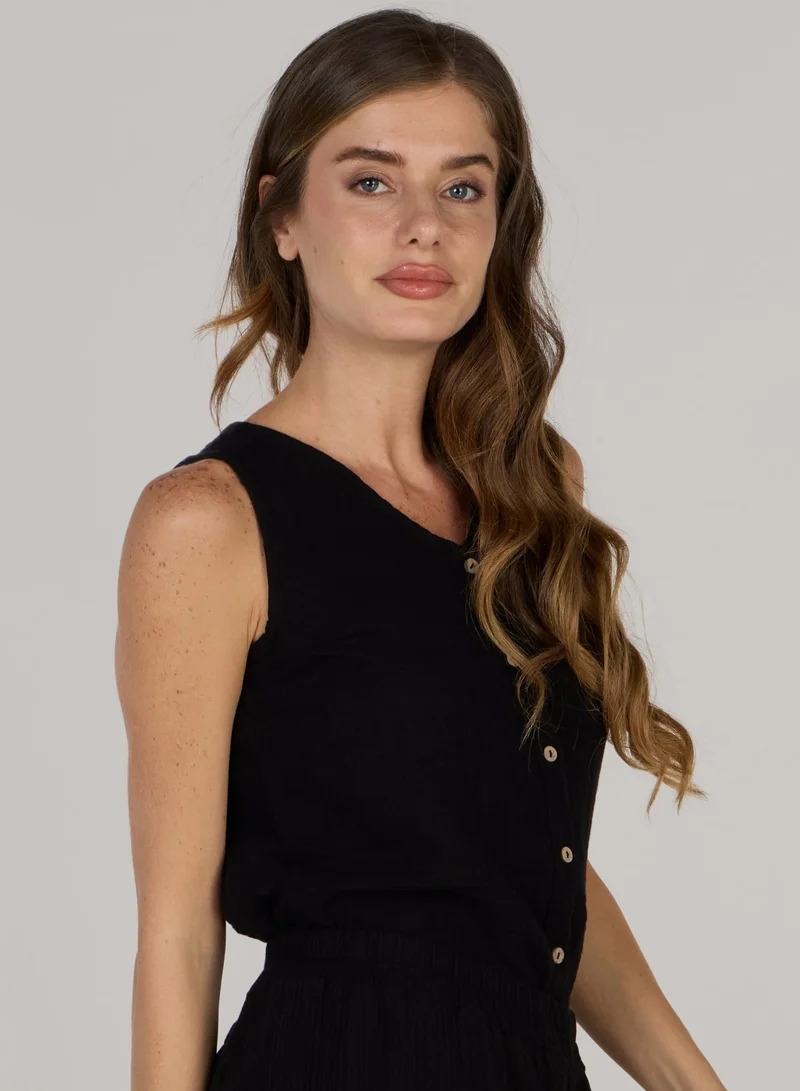 V-Neck Button-Front Sleeveless Top