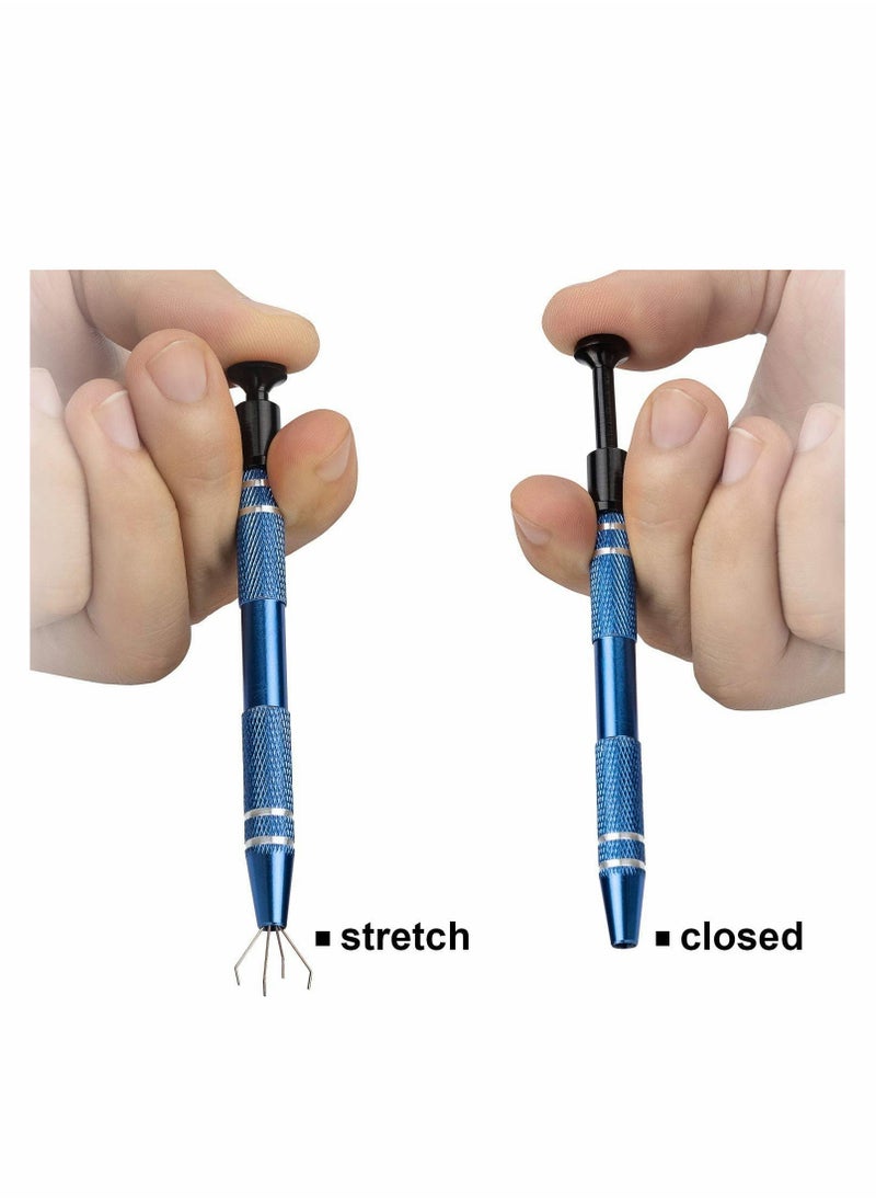 Excefore 3 Pieces Stainless Steel 4-Claw Pick up Tool for Small Parts Pickup Metal Grabber IC Chips Metal Grabber Claw Pickup Holder Electronic Component Jewel Diamond Gem Tweezers  - Image 4