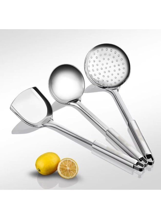 DIOTTI 6-Piece Stainless Steel Kitchen Utensil Set with Holder Stand, Multi Functional Stainless Steel Kitchenware Includes Soup Ladle, Skimmer Spoon, Serving Spoon, Dessert Spoon, Frying Spatula, Wok Spatula & Holder Stand - Image 5
