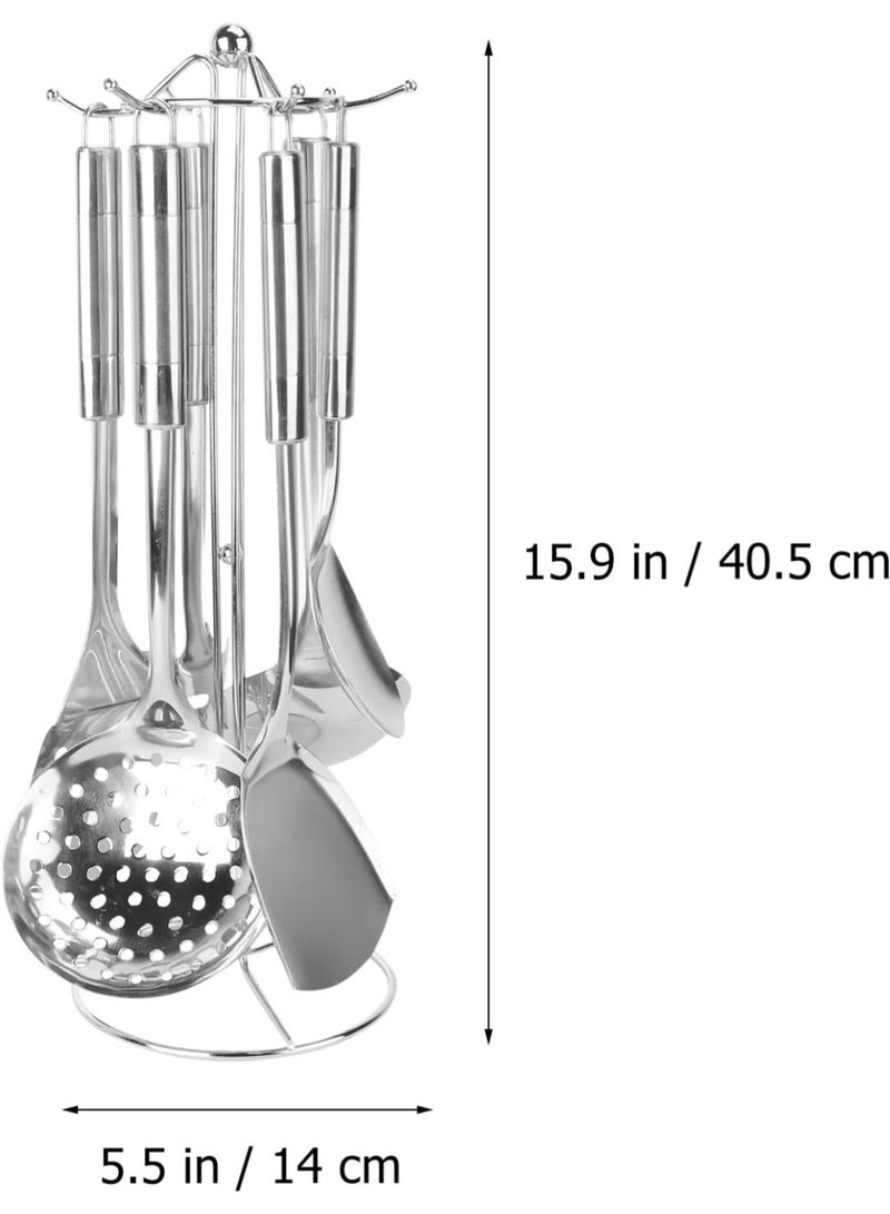 DIOTTI 6-Piece Stainless Steel Kitchen Utensil Set with Holder Stand, Multi Functional Stainless Steel Kitchenware Includes Soup Ladle, Skimmer Spoon, Serving Spoon, Dessert Spoon, Frying Spatula, Wok Spatula & Holder Stand - Image 2